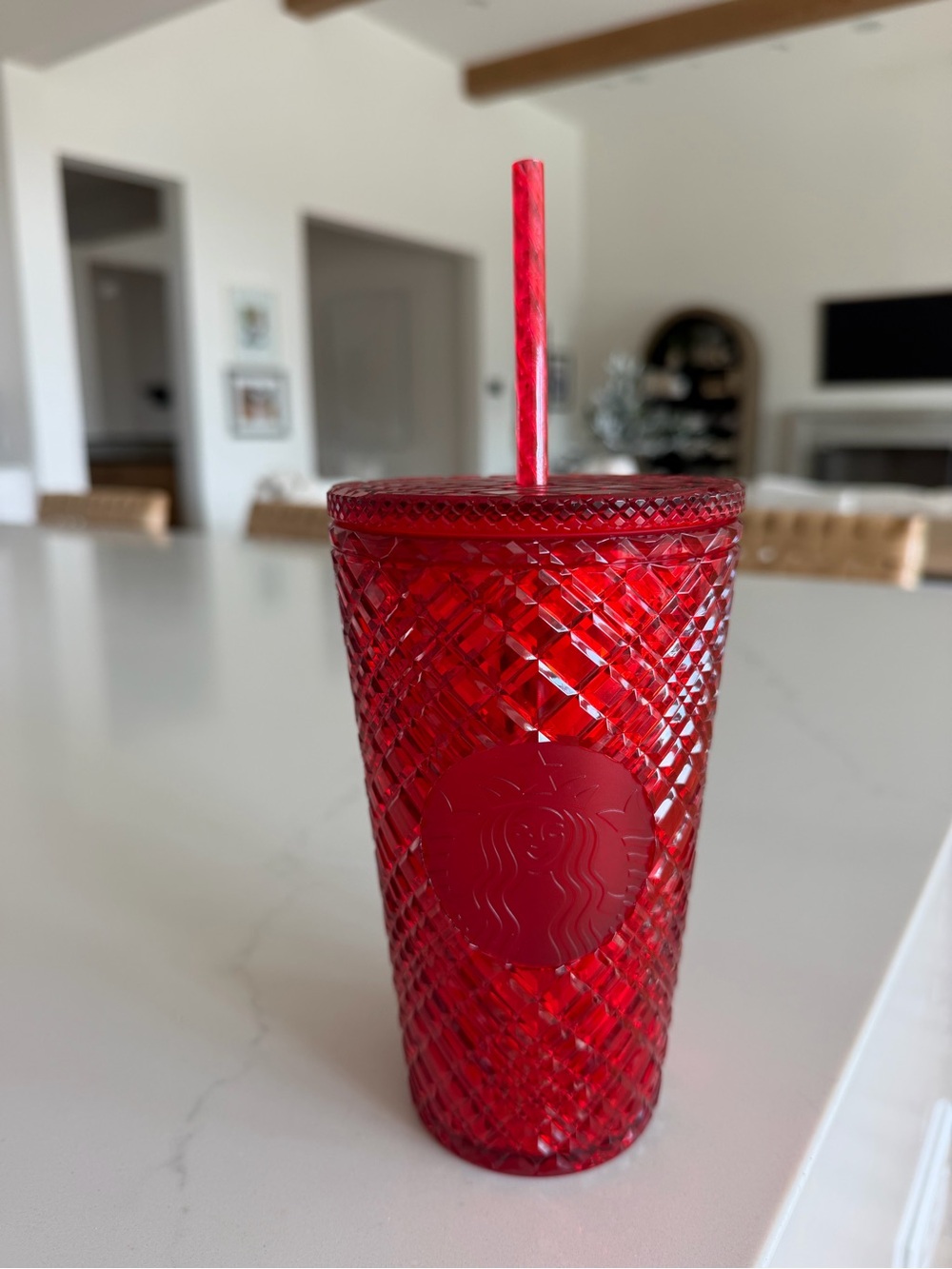 Starbucks Red Textured Cold Cup Tumbler with Straw